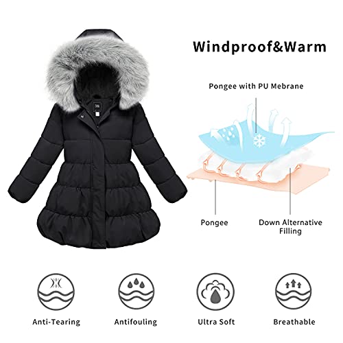 Zshow Girls' Warm Winter Coat With Hood Thick Padded Fleece Lined Puffer Jacket(Black,10-12) #TOP5
