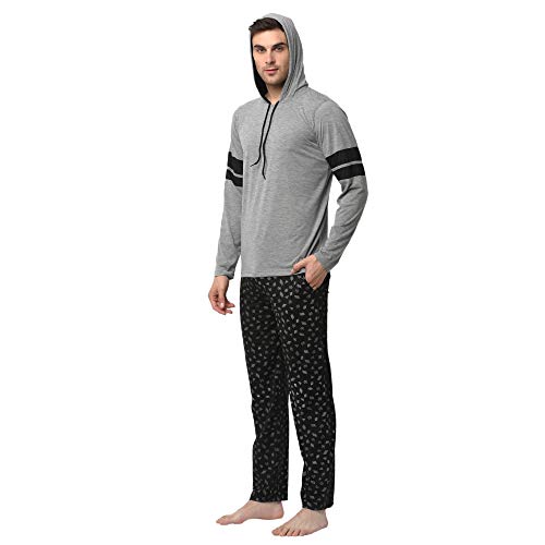 Image of Mack Jonney Cotton Blend Night Suit Co-ord Set for Men with Hodded Full Sleeve T-Shirt and Track Pant-VJ-MNS-TTP-GROUP21
