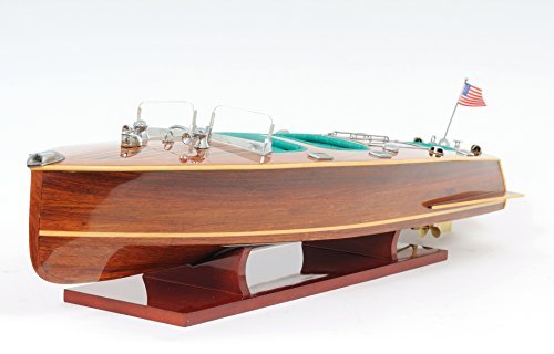 Old Modern Handicrafts Chris Craft Speedboat Model with Triple Cockpit - 100% Handcrafted from Mahogany with Intricate Detailing - 32.0L x 9.0W x 8.5H Inches