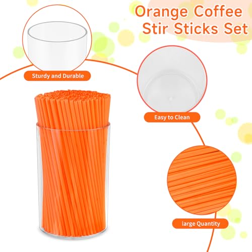 image for DLUGOPIS 500 Pcs Neon Orange Coffee Stir Sticks Set Acrylic Stir Stick