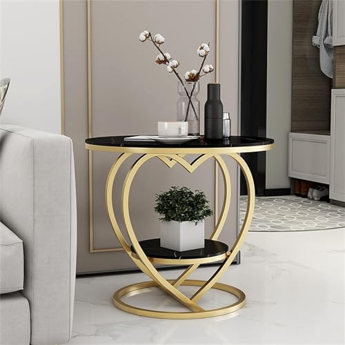 Image of Coffee Table for Living Room,Modern Corner Sofa Side Bedside Tables Snack End Table for Bedroom,White Table Top with Gold Metal Frame (Gold Black)