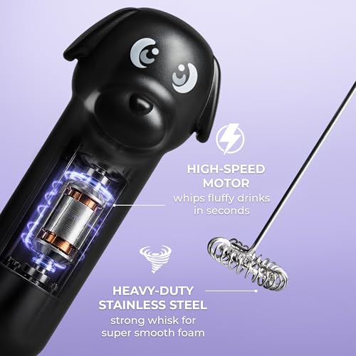 Image of Zulay Kitchen Dog Milk Frother Wand - Cutesy Frother, Meet Your New Frothing Buddy Ace The Dog, Adoption Papers and Stickers Included, Paw-fectly for Lattes, Cappuccino & Matcha - Black