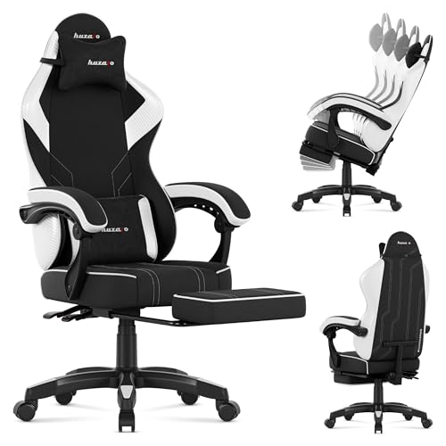 huzaro Force 3.7 Chaise Gaming Ergonomique | Fauteuil Gamer avec Repose-Pieds et Coussin Lombaire | Dossier Inclinable | Accoudoirs Confort | Tissu Respirant | roulettes Silencieuses | Blanc