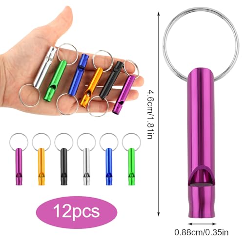 Mabor 12 Stück Signalpfeife Trillerpfeife Laut Notfall Notfallpfeife mit Schlüsselanhänger Aluminium Pfeife Sport für Wildes Wandern Training Camping Lebensrettend im Notfall