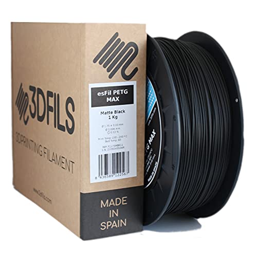 3DFILS - Filamento PETG Negro Mate para impresión 3D (1,75 mm / 1 Kg, Negro Mate)