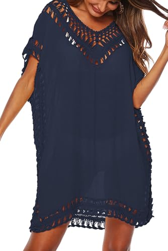 Image of Adisputent Womens Swimsuits Cover Ups Crochet Chiffon Beach Cover Bathing Suit Bikini Wear Coverups Dress