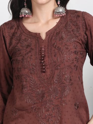 Image of Women's Lucknowi Chikankari Handwork Cotton Kurti, Palazzo and Dupatta Set