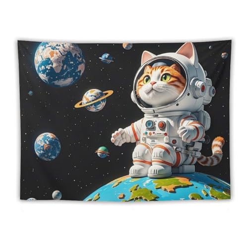 Tapisserie chat astronaute : cadeau original pour decoration chambre ado