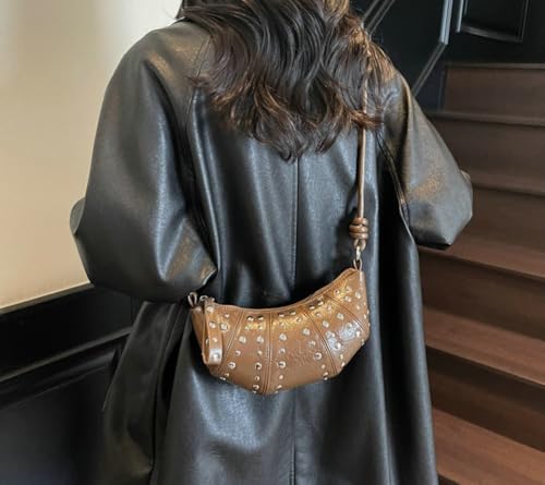 Studded Crossbody Bag for Women Small Vegan Leather Crescent Shoulder Purse Trendy Y2K Punk Dumpling Bag Hobo Purses2