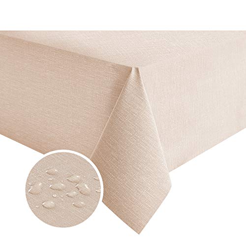 Image of NLMUVW Square Vinyl Tablecloth Heavy Duty, 100% Waterproof PVC Table Cloth Wipe Clean Oil Proof Table Cover for Kitchen Dining Picnic, Champagne, 54 x 54 inch
