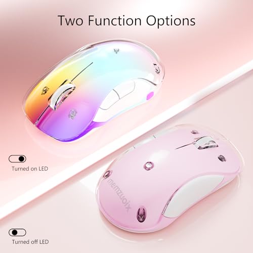 Image of memzuoix 2.4G Wireless Mouse with Customizable Cover & 9-Color LED - Rechargeable Ergonomic, 1400 DPI, 5 Buttons, USB Receiver for PC /Mac - Pink