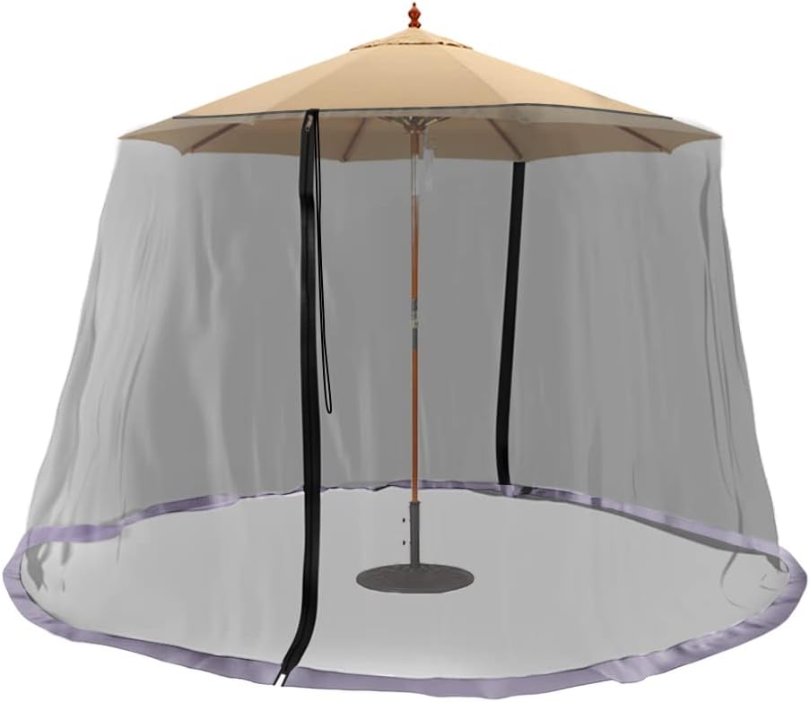 Bigzzia Patio Umbrella Mosquito Netting Outdoor Polyester Mesh Net Umbrella Screen,Adjustable Umbrella Hanging Tent with Double Zipper Door,Fits 7.5-11FT Garden Table Umbrellas & Cantilever Offset