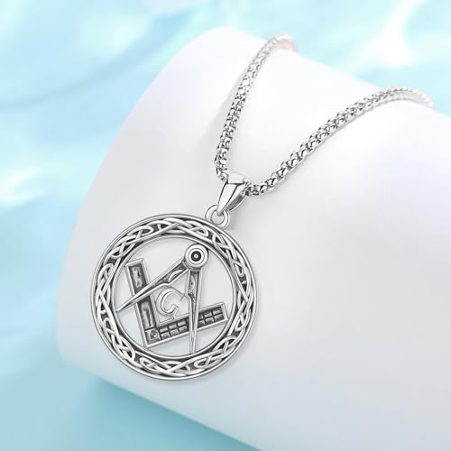 Masonic Freemason/Vampire Necklace for Men Masonic Pendant Gifts 925 Sterling Silver Freemasonry Necklace Jewelry for Brother Men Dad Husband Christmas Birthday3