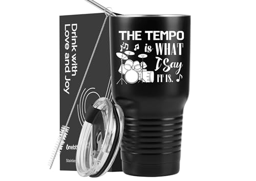 Onebttl Drummer Gifts For Men, Male, Him, The Tempo is What I Say It is 30oz Stainless Steel Insulated Tumbler with Lid, Music Lover Gifts, Musician Gifts