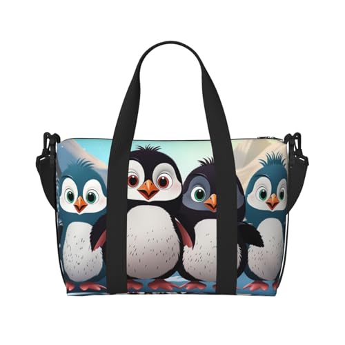 Gym Bags Small Five cute penguins Duffel Bag Overnight Bag with Shoe Compartment Carryon Bag for Men Women