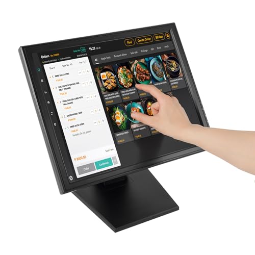 RUETERY Monitor táctil de 17 pulgadas (1280 x 1024), pantalla LCD táctil resistente de 4 hilos con soporte VESA, carcasa de ABS impermeable para POS/caja registradora/gastro, incluye fuente de