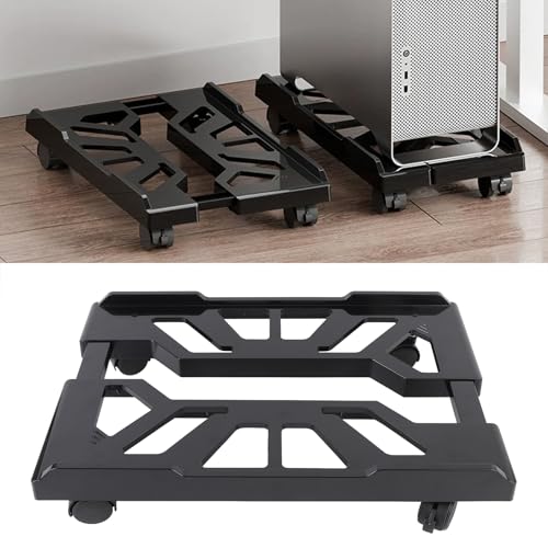 Soporte ajustable para PC, soporte para CPU con ruedas giratorias, disipación de calor, capacidad de carga 32 kg, ajustable para torres de computadora de 20 a 28 cm de ancho, material ABS miniatura 1