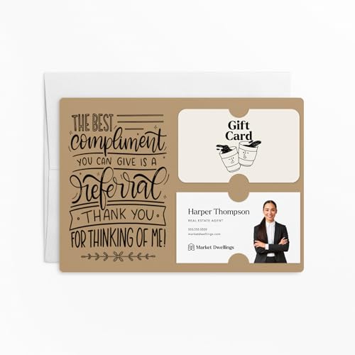 Set of "The Best Compliment You Can Give is a Referral" Gift Card & Business Card Holder Mailer | Envelopes Included | M16-M008