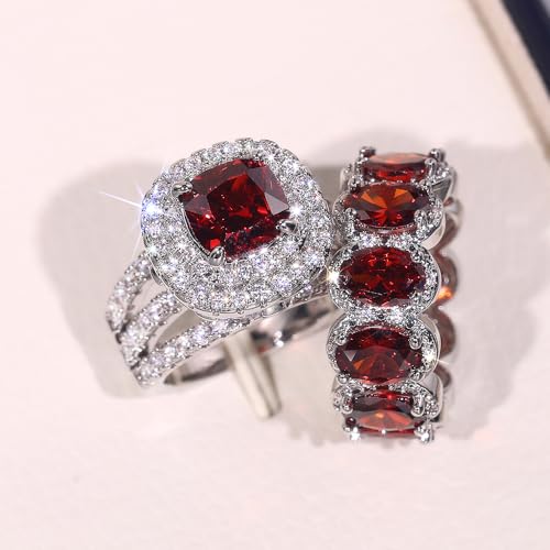 Gorgeous 2Pcs Set of Rings for Women Luxury Bright Cubic Zirconia Finger Jewelry for Anniversary Party