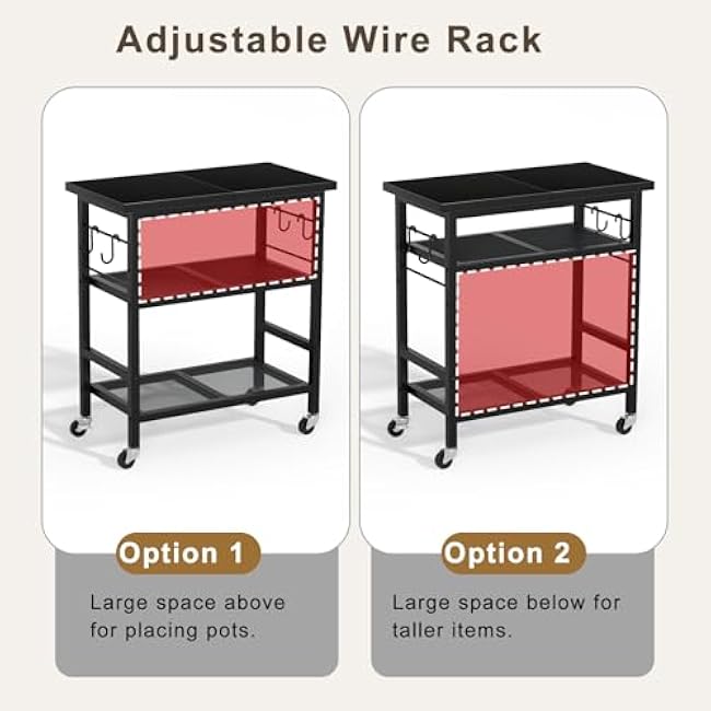 Rolling Kitchen Microwave Cart, 3 Tier Microwave Stand with Wheels, Bathroom Organizers and Storage Shelf, Coffee Bar Table Station, Utility Side Table for Kitchen, Living Room Office, Black-IEqIQzn5