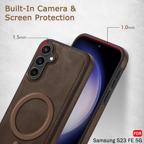Image of TheGiftKart Genuine Leather Finish Back Cover Case for Samsung Galaxy S23 FE 5G | Raised Edges for Camera & Screen Protection | Shockproof Stunning Minimalist Design Cover (MagSafe Compatible, Brown)