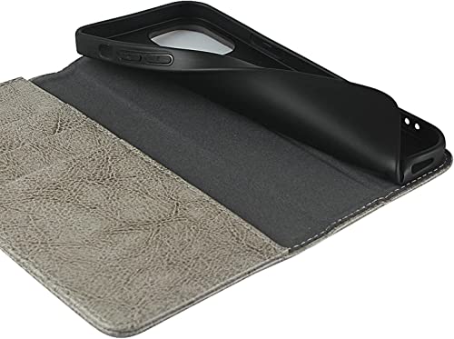 Étui portefeuille iPhone 13 Pro Max gris housse protection rabat cuir anti-choc RFID