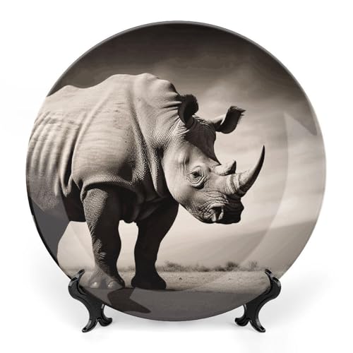 LLUTSNTH South Africa Animal Ceramic Decorative Plate Boho Bone China Decorative Plate with Display Stand Wall Hanging Ornament Plates for Kitchen Dining Room Wine Cabinet Home Décor 6inch