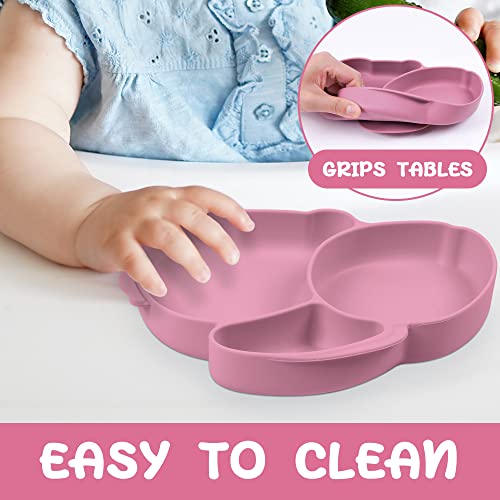 Vicloon Toddler Plates, Pink Silicone Suction Divided Plate for Self Feeding Training and Non-Slip Weaning on High Chairs or Tables - Image 3