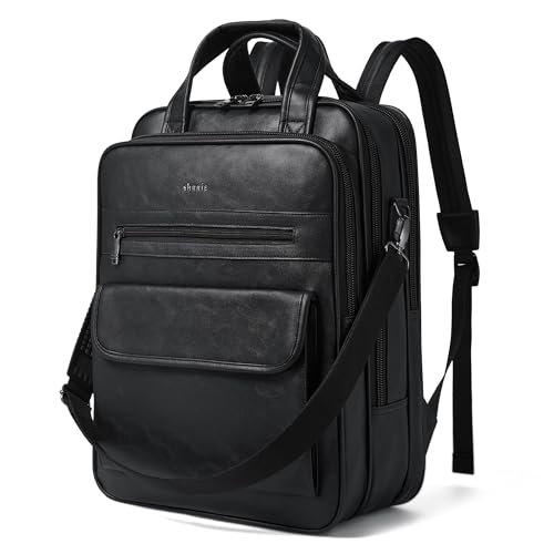 Shrrie Mochila para laptop para mujer y hombre, mochila de cuero vegano de 15,6 pulgadas para trabajo, negocios, universidad, viajes y oficina, Negro Bicolor