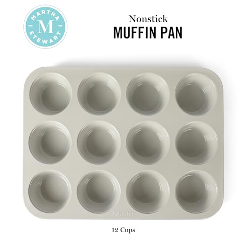 Image of Martha Stewart Gallen 12 Cup Nonstick Carbon Steel Muffin and Cupcake Pan - Cool Grey, Durable Bakeware for Even Baking and Easy Release