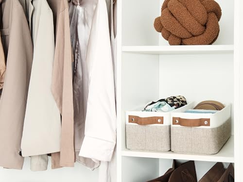 StorageWorks Narrow Storage Bins, Small Baskets for Organizing, Long Storage Basket with Handles, Fabric Storage Bins for Shelf, Brown and White, 2-Pack by StorageWorks - Image 7