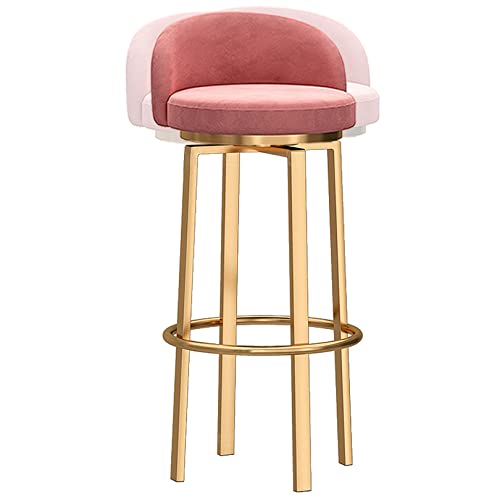 DFKGLCRR Taburetes de Bar, Taburetes Giratorios de 360° de Terciopelo, Taburetes Altos Dorados con Respaldos Bajos, Sillas Altas de Cocina para Pub Cafe Bar, 300lbs (Pink,65cm/26in)