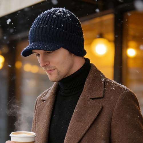 MLPKOI Gorro Invierno Hombre con Orejeras, Gorro de Invierno con Paraguas Gorro de Punto con Forro Polar Accesorios para Deportes Al Aire Libre (Azul Marino) - imagen 8