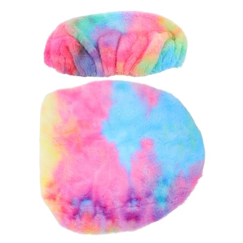 SOLUSTRE 1Set Plush Toilet Lid Cover Removable Washable Fluffy Cushion with Tie Dye Design for Toilet Seats Soft Comfortable Bathroom Decor