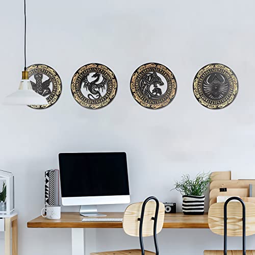 Arsey 4 Pack Viking Wooden Wall Art Nordic Thor's Hammer Wolf Fenrir Dragon Tree of Life Symbol Wall Sculptures Gifts for Men Living Room Bedroom Hallway and Stairs Decor - Image 4