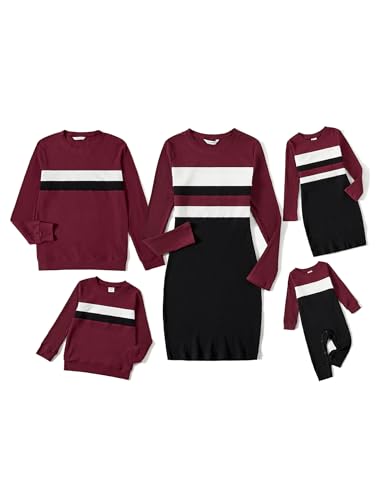 PATPAT Set de Outfit Familiar Largo de Manga Otoño, Look a Coordinar Madre Hija Vestido Madre Hijo Ropa Mama Hija, Incluyendo Camiseta a Coordinar, Diseño Único, granate, 6-7 años