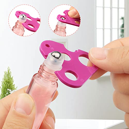 20Pcs 10ml/0.33 oz Pink Essential Oil Roller Bottle,Empty Glass Roll-On Vials with Stainless Steel Roller Ball,Rose Gold Lid,Glass Roller Bottle for Oil Blends,Perfume-Opener&Dropper Included3