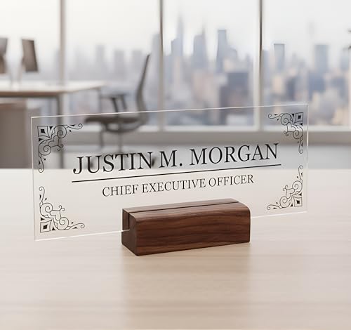 ARTSWAVE Acrylic Name Plate for Desk - Personalized Desk Name Plate with Custom Engraving - Name Sign for Office - Premium Desk Decor - Ideal for Professional Workspace - 3x8 inches