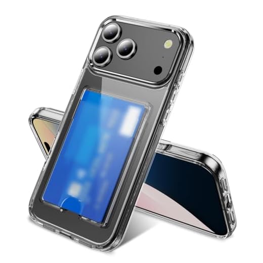 Phone Case with Card Holder for iPhone 17 Pro Max Clear Cases Compatible for iPhone 17 Pro Max Case Women Vertical Slot Transparent Anti-Yellowing Shockproof Protective Covers 6.9" Drop Protection