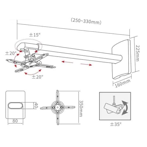 Projector Mount Wall Mount Full Motion Retractable Universal Projector Hanger Bracket Loading 15kgs Ceiling Mount with Tray( miniatura 2