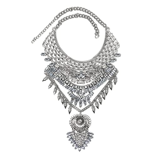 yueton Boho Coin Statement Necklace Long Tassel Chunky Necklace Vintage