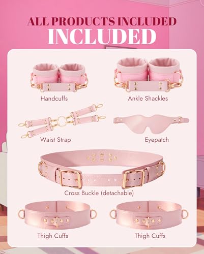 Image of UTIMI 6PCS Sex Toys BDSM Bondage Restraints Sets Adult Toys for Men Women and Couples | Waist Thigh Bondage Set with Adjustable Handcuffs, Ankle & Thigh Cuffs, Blindfold, Cross Strap & Waist Strap
