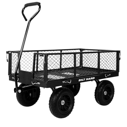 BILT HARD 10" Flat Free Tires Heavy Duty Garden Cart with 180° Rotating Handle and Removable Sides, 4 Cu.Ft 880 lbs Capacity Utility Steel Wagons for Outdoor, Yard