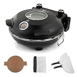 KLAIF Electric Pizza Oven Indoor With 12" Ceramic Stone, Dual Adjustable Temperature Controls, Includes 4 Pizza Tools, LMR-Black