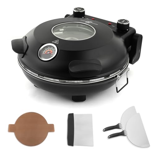 KLAIF Electric Pizza Oven Indoor With 12 Ceramic Stone, Dual Adjustable Temperature Controls, Includes 4 Pizza Tools, LMR-Black
