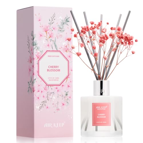 Image of Airkeep Reed Diffuser Set,6.96 fl oz (200 ml) - Cherry Blossom Oil Diffusers with 8 Reed Sticks, Home Fragrance Reed Diffuser for Bathroom Shelf Decor