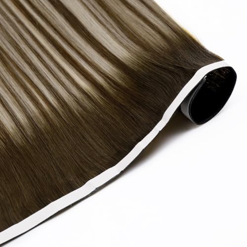 Image of LaaVoo Weft Tape Extensions Ombre Light Brown to Blonde Invisible Tape in Weft Hair Extensions Human Hair 50G Tape in Hair Extensions Balayage Brown Seamless 50G 22inch