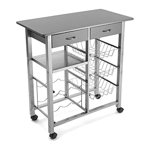 Versa Leicester Küchenwagen mit Rädern, Schubladen und Flaschenregal, Gemüsehändler, Küchenablage, Maßnahmen 82 x 40 x 76 cm, Holz und Metall Cover