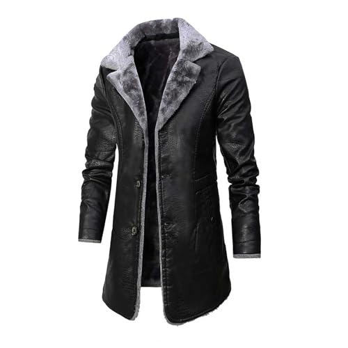 Gabardina de cuero para hombre, chaqueta de forro polar impermeable para hombre, abrigo de invierno cálido, acolchada, color sólido, chaqueta cortavientos de manga larga con bolsillos, cuello