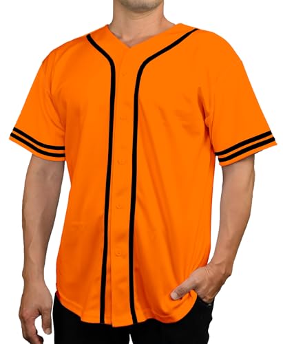 DIGITMON Men's Baseball Jersey Button Down Premium Two-Striped T Shirts Sports Uniform, ORANGEBLACK 5X-Large